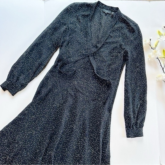 NEW Theory Tie Neck Drape Silk Dress Midi Multi Speckle Black - Picture 5 of 10
